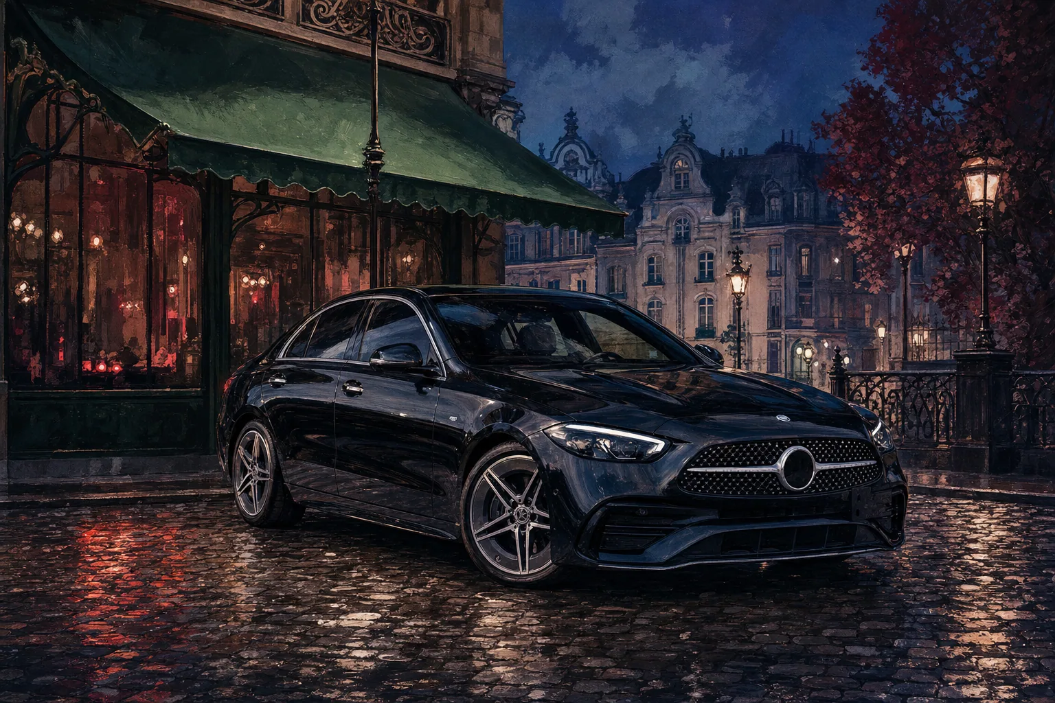 Illustration of a sleek compact sedan in Brussels